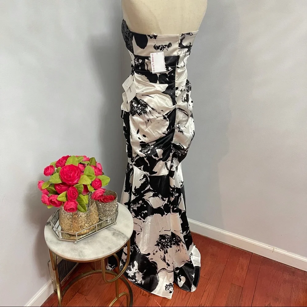 # Davids Bridal Strapless Sequined Chest Black & White Gown / Maxi Dress Size 7 - Picture 7 of 17